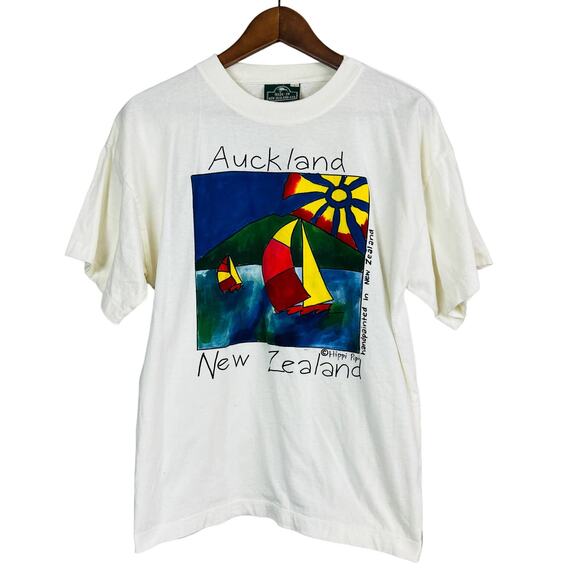Vintage Hand Painted Auckland NZ Graphic Tee White - L - Picture 1 of 5